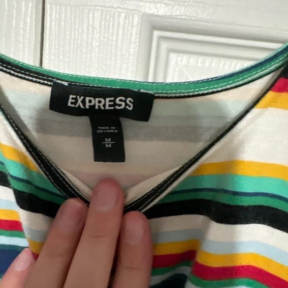 Express Multicolor Striped Midi Dress with Button Accent - Picture 2 of 3